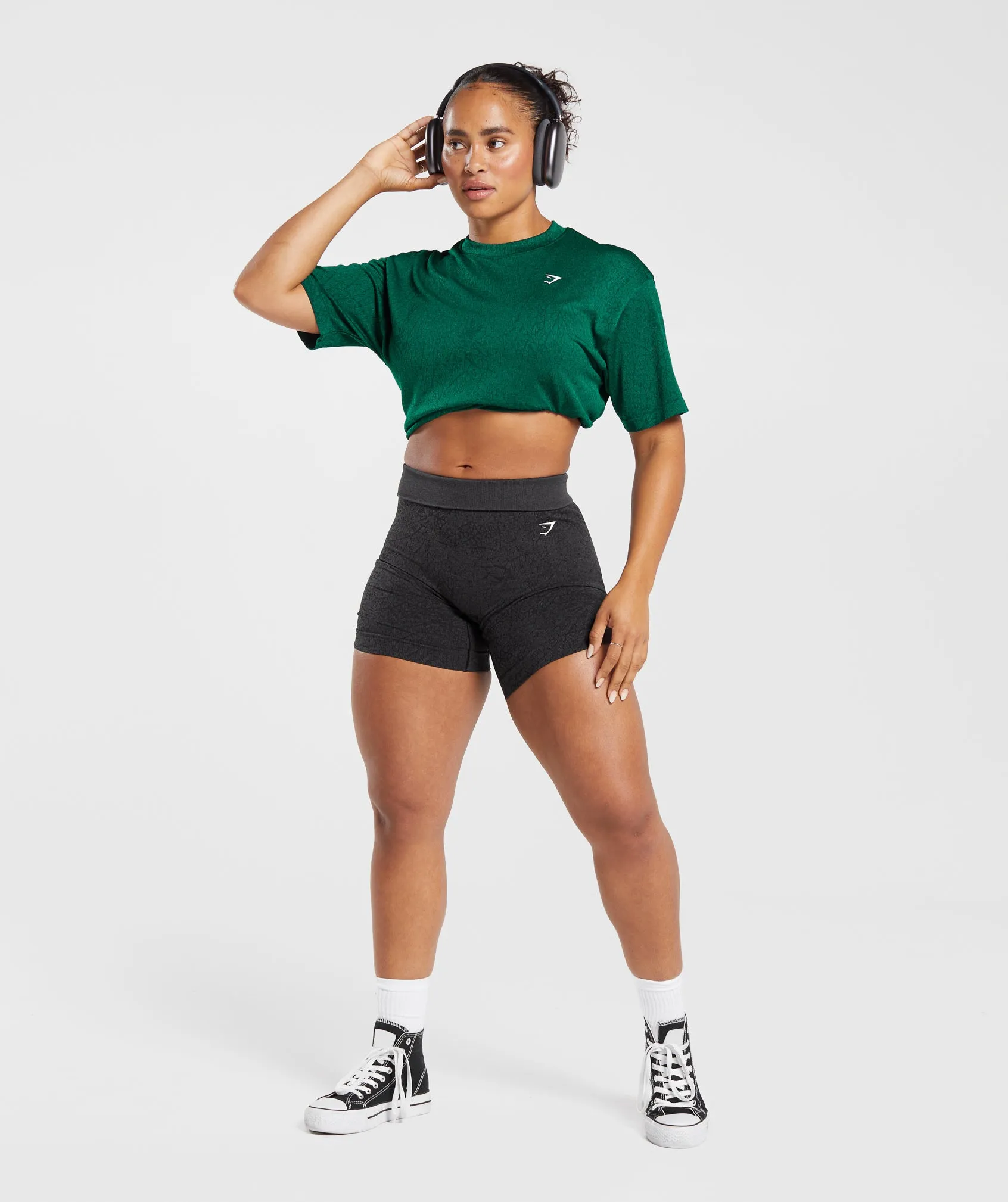 Gymshark Adapt Pattern Seamless Loose Top - Forest Green/Rich Green