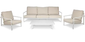 Havana 3 Seater with 2 x Armchair and Coffee Table in Arctic White with Dune Rope Inlay and Olefin Cushions