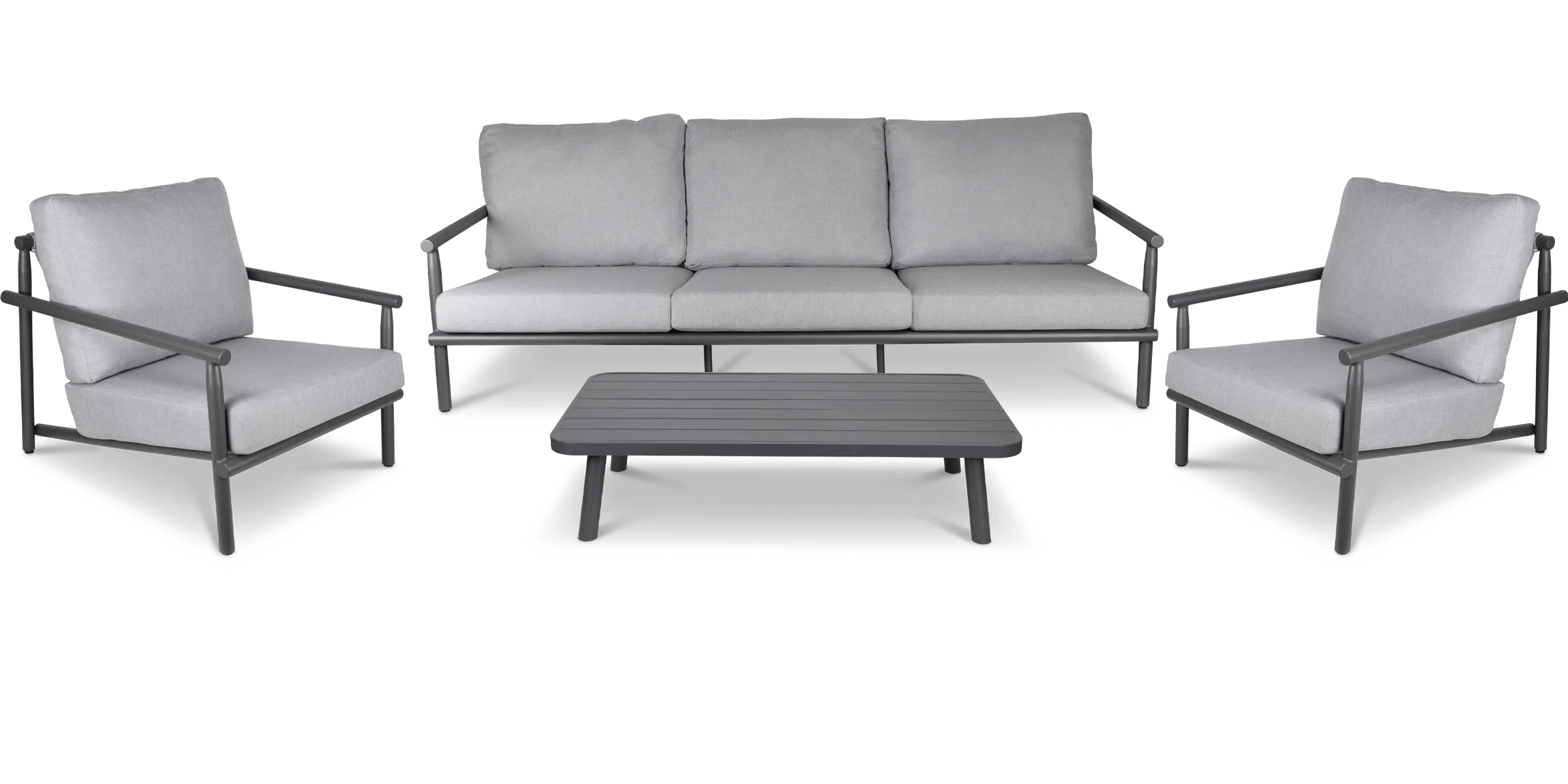 Havana 3 Seater with 2 x Armchair and Coffee Table in Gunmetal with Charcoal Rope Inlay and Olefin Cushions