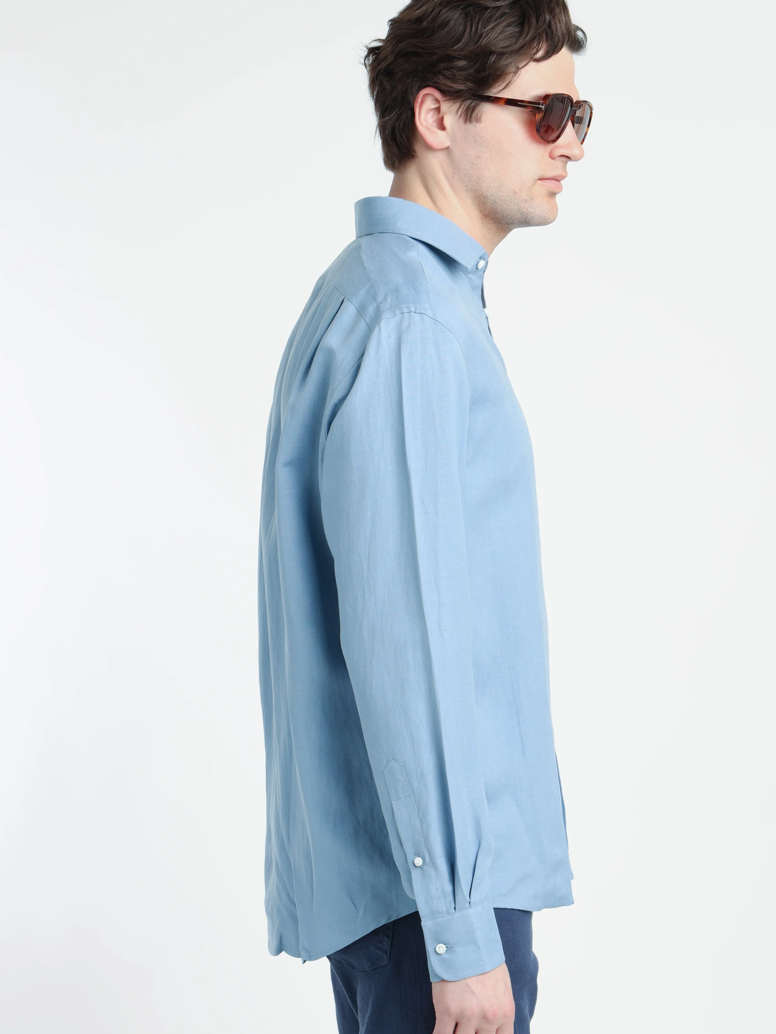 Infinity Blue Silk-Linen Shirt