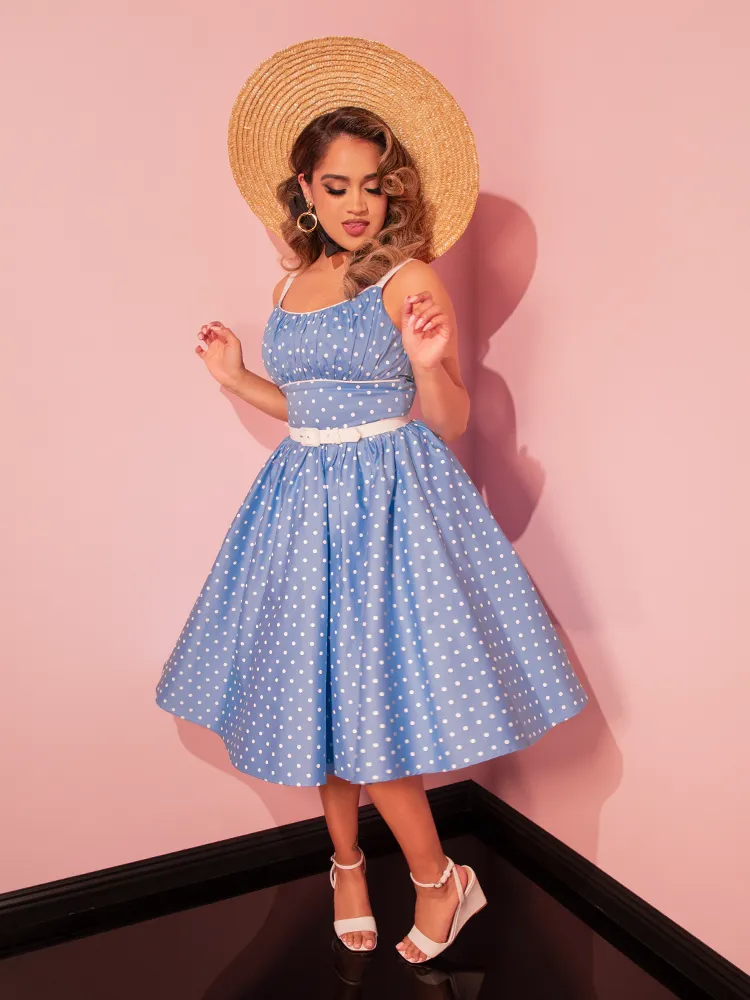 Ingenue Swing Dress in Light Blue w/White Polka Dots - Vixen by Micheline Pitt