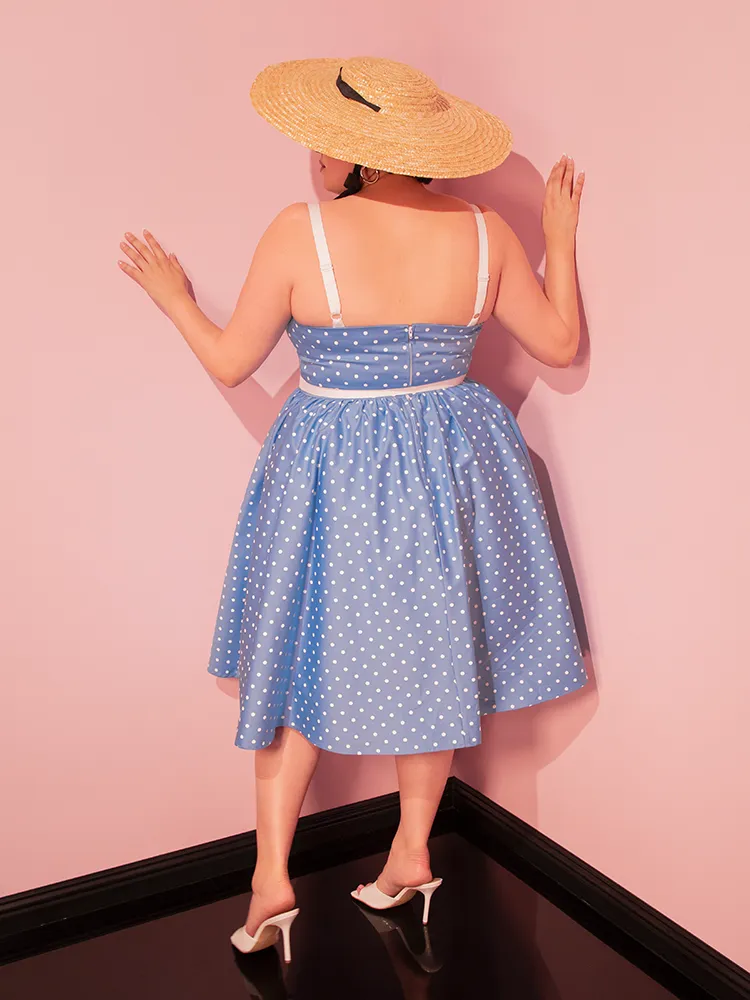 Ingenue Swing Dress in Light Blue w/White Polka Dots - Vixen by Micheline Pitt