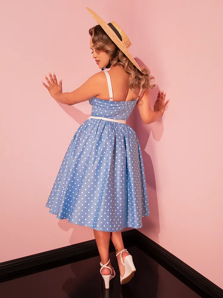 Ingenue Swing Dress in Light Blue w/White Polka Dots - Vixen by Micheline Pitt