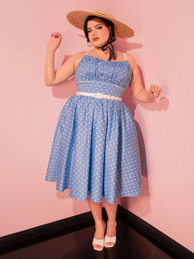 Ingenue Swing Dress in Light Blue w/White Polka Dots - Vixen by Micheline Pitt