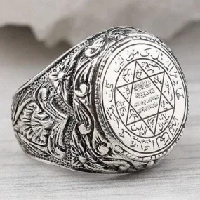 Islamic Five-pointed Star Astronomical Figure Ring Good Luck Amulet with name of Prophets