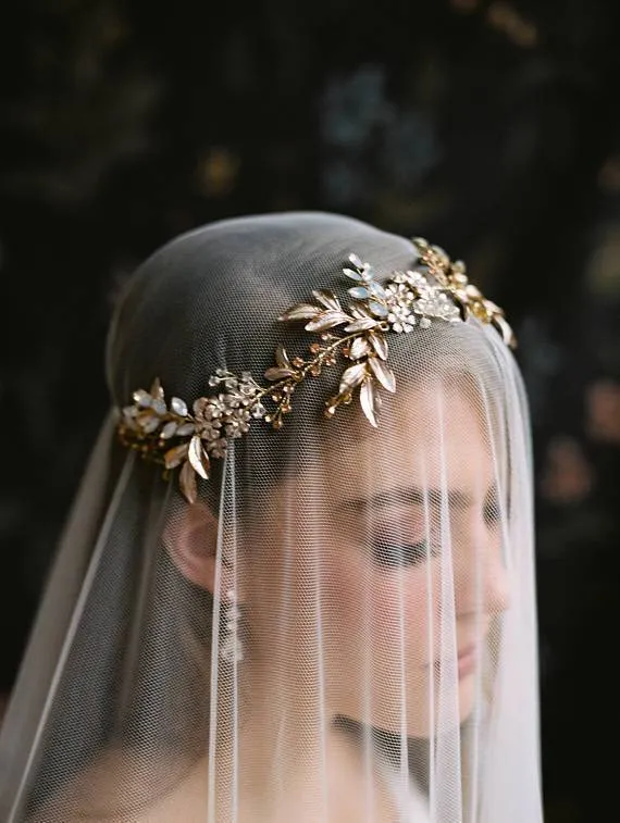 MARGEAUX Silvered Leaves Bridal Halo Headpiece