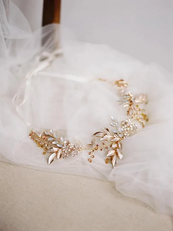 MARGEAUX Silvered Leaves Bridal Halo Headpiece