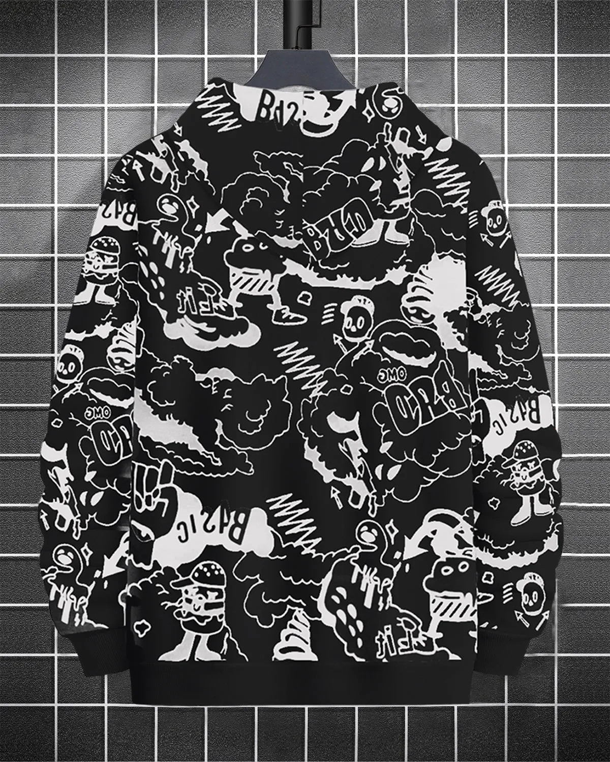 Men Comic Printed Black Jacket