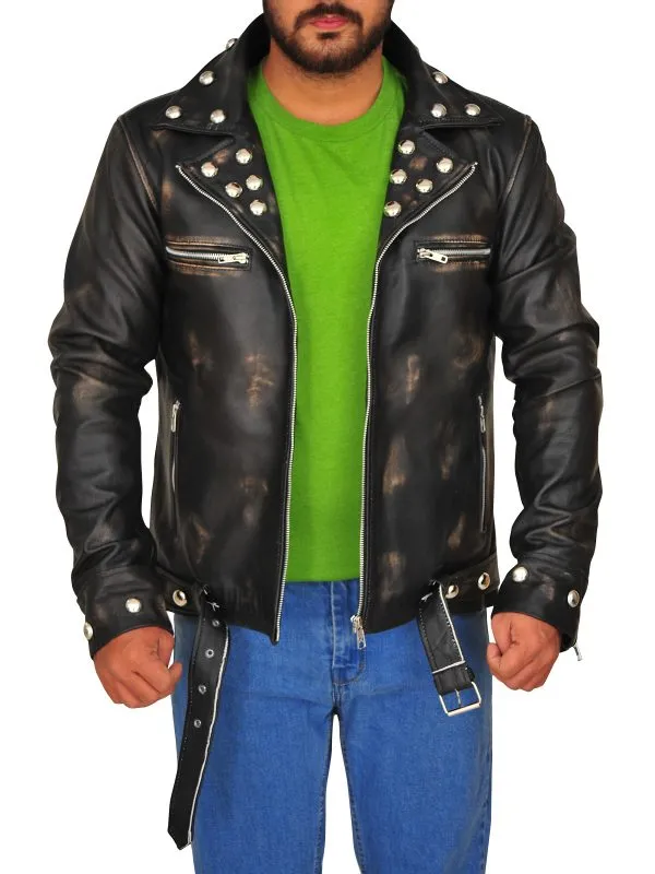 Men Distressed Brown Snake Jacket