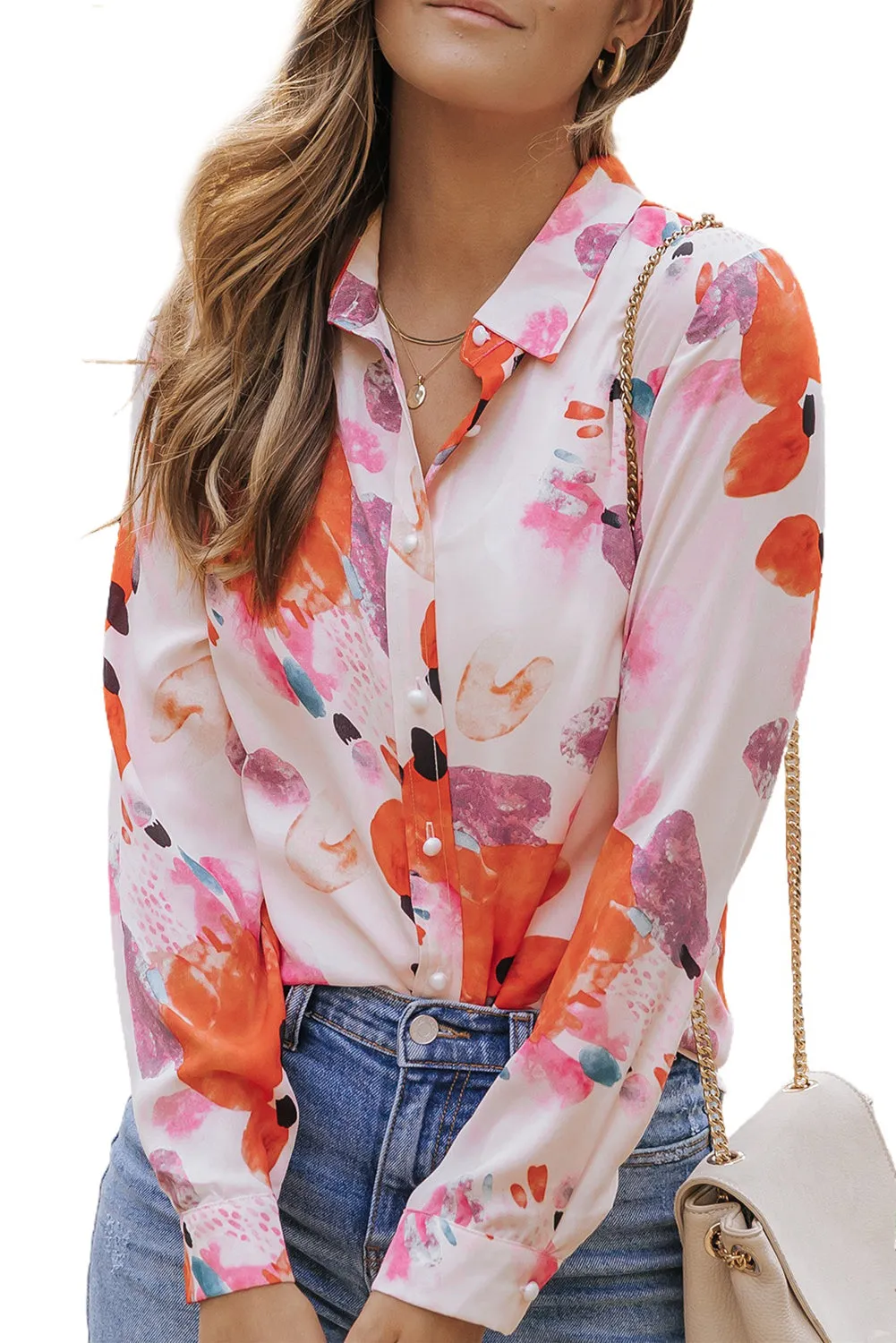 Multicolor Abstract Print Long Sleeve Button-Down Shirt