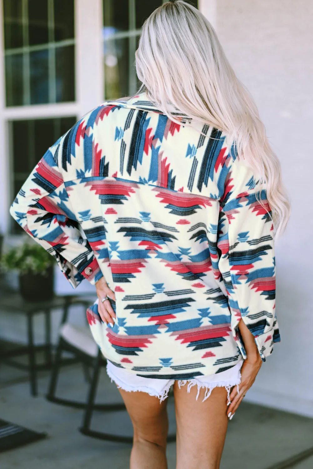 Multicolor Aztec Print Button-up Turn Down Collar Shacket