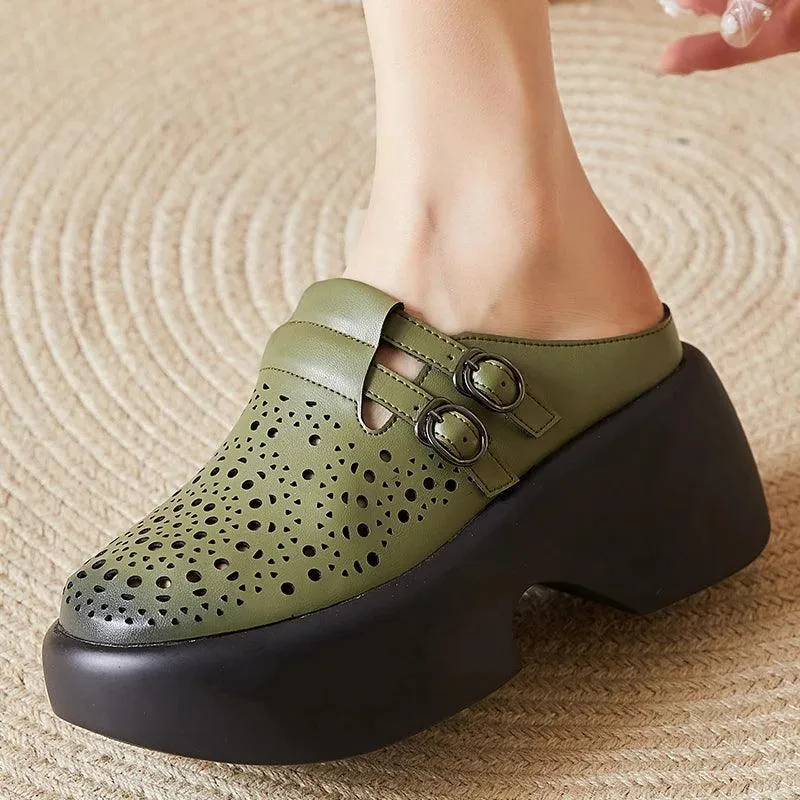 P22052 Handmade Women's Casual Shoes: Closed Toes, Hollow Out Slippers