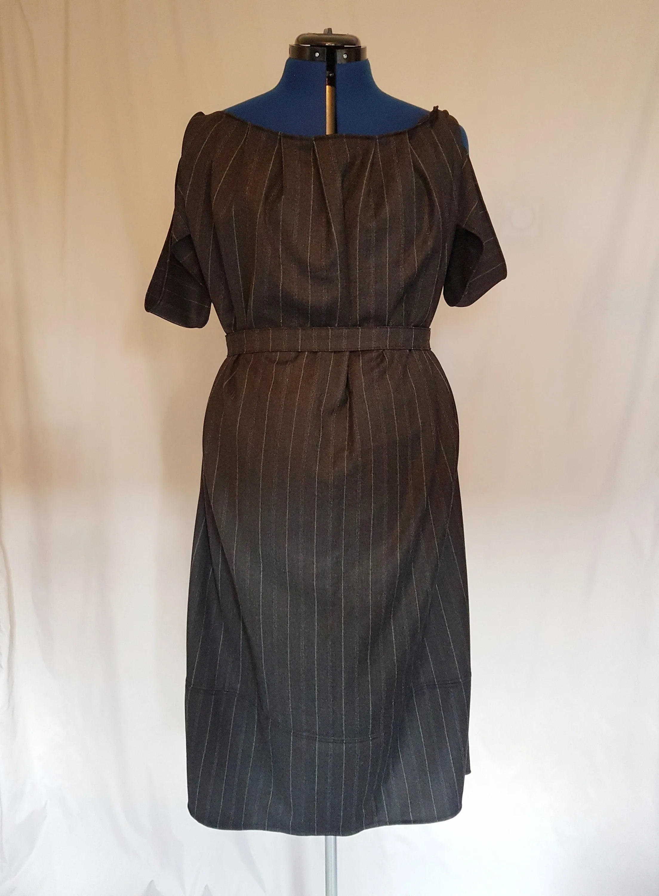 Pinstripe Formal Fitted Grey Dress