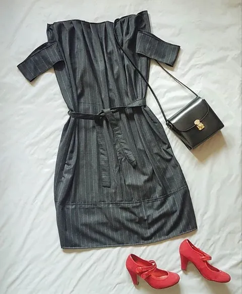 Pinstripe Formal Fitted Grey Dress