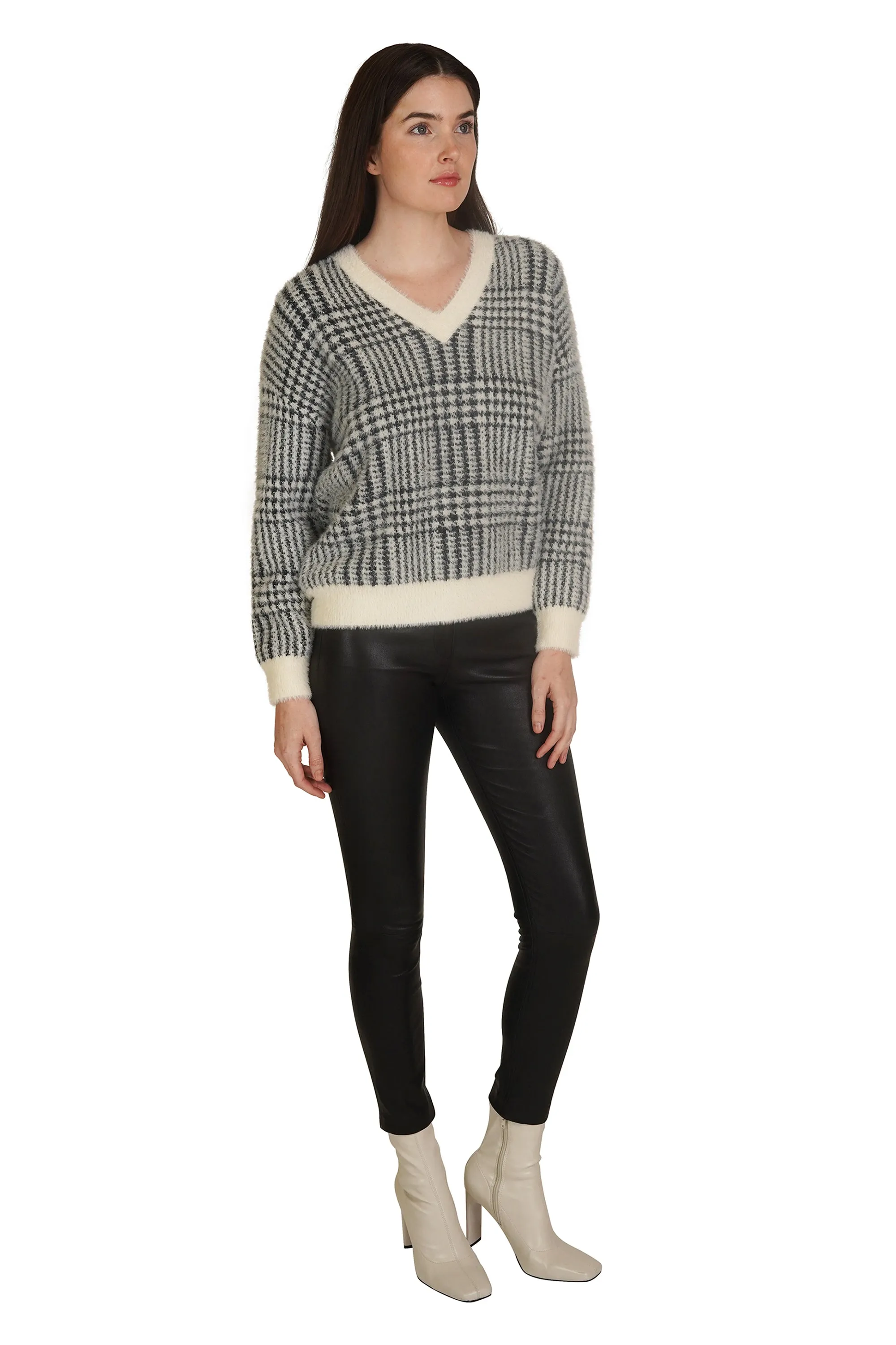 Plaid Knitted V-Neck Pullover