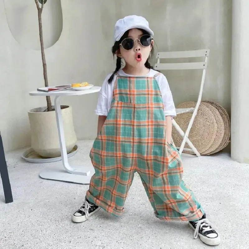 Plaid Wide Leg Dungarees Jumpsuit