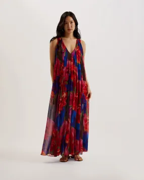 Rabiusa Organza Tropical Bloom V Neck Maxi Dress Multicolor