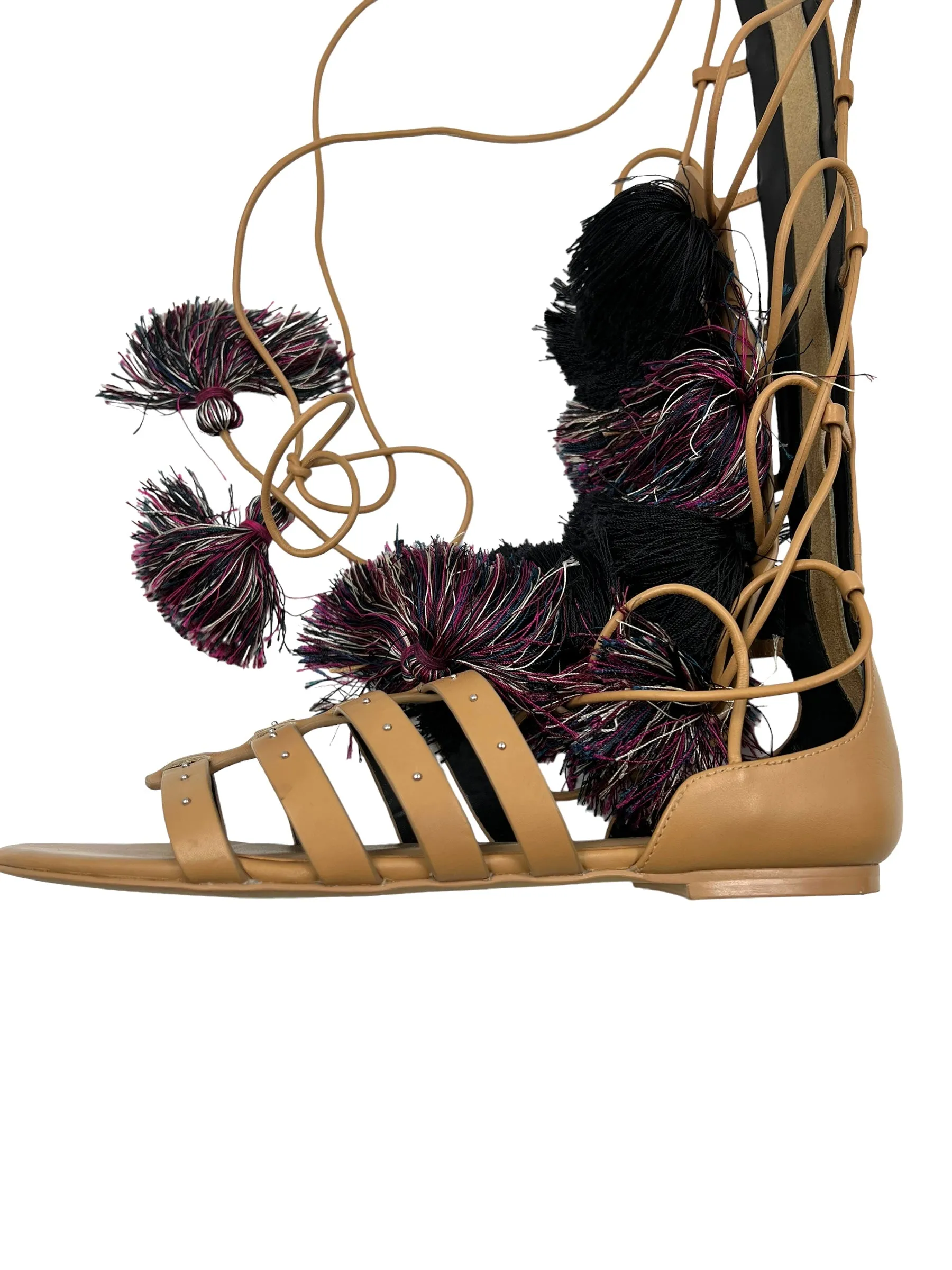 Rebecca Minkoff Size 9 'Eve' Leather Gladiator Tassel Pom Pom Sandals