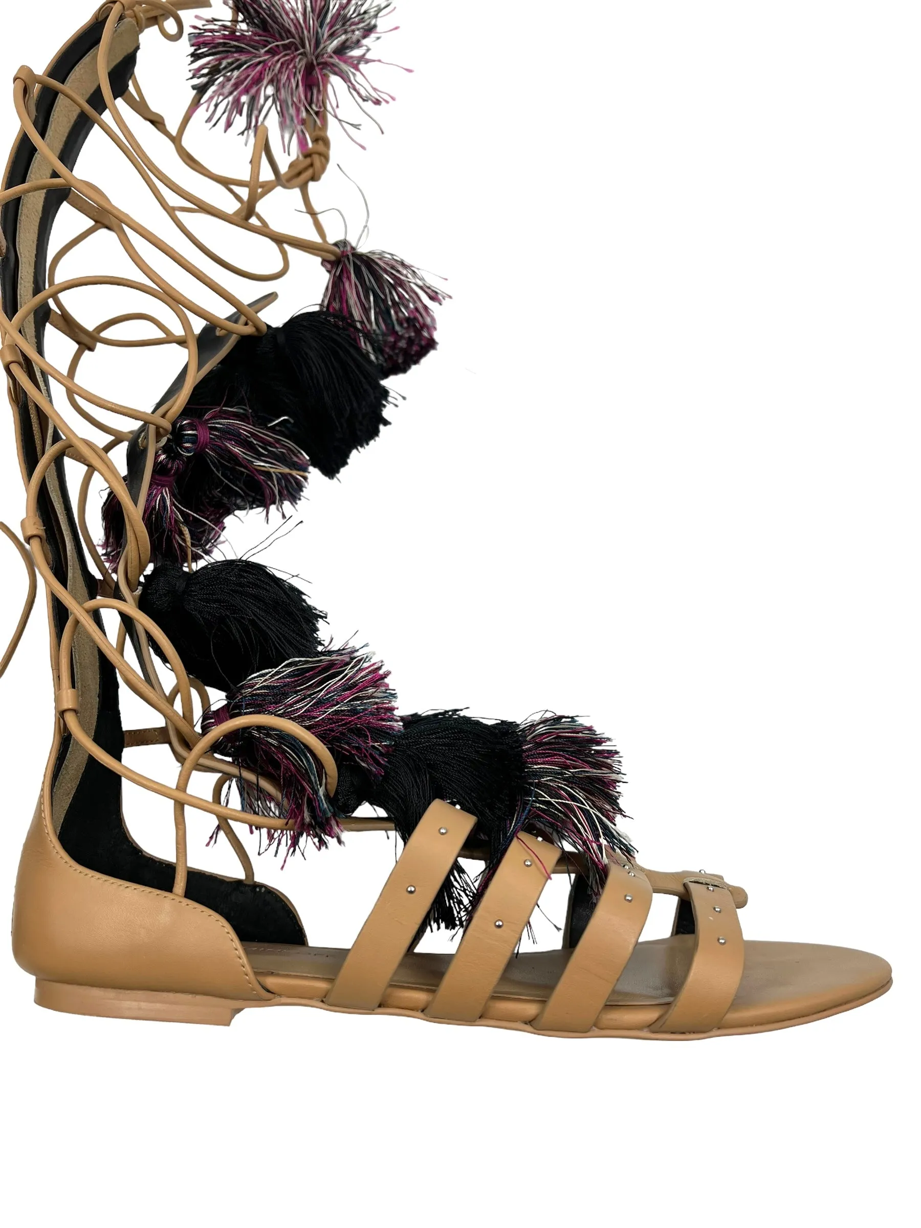 Rebecca Minkoff Size 9 'Eve' Leather Gladiator Tassel Pom Pom Sandals