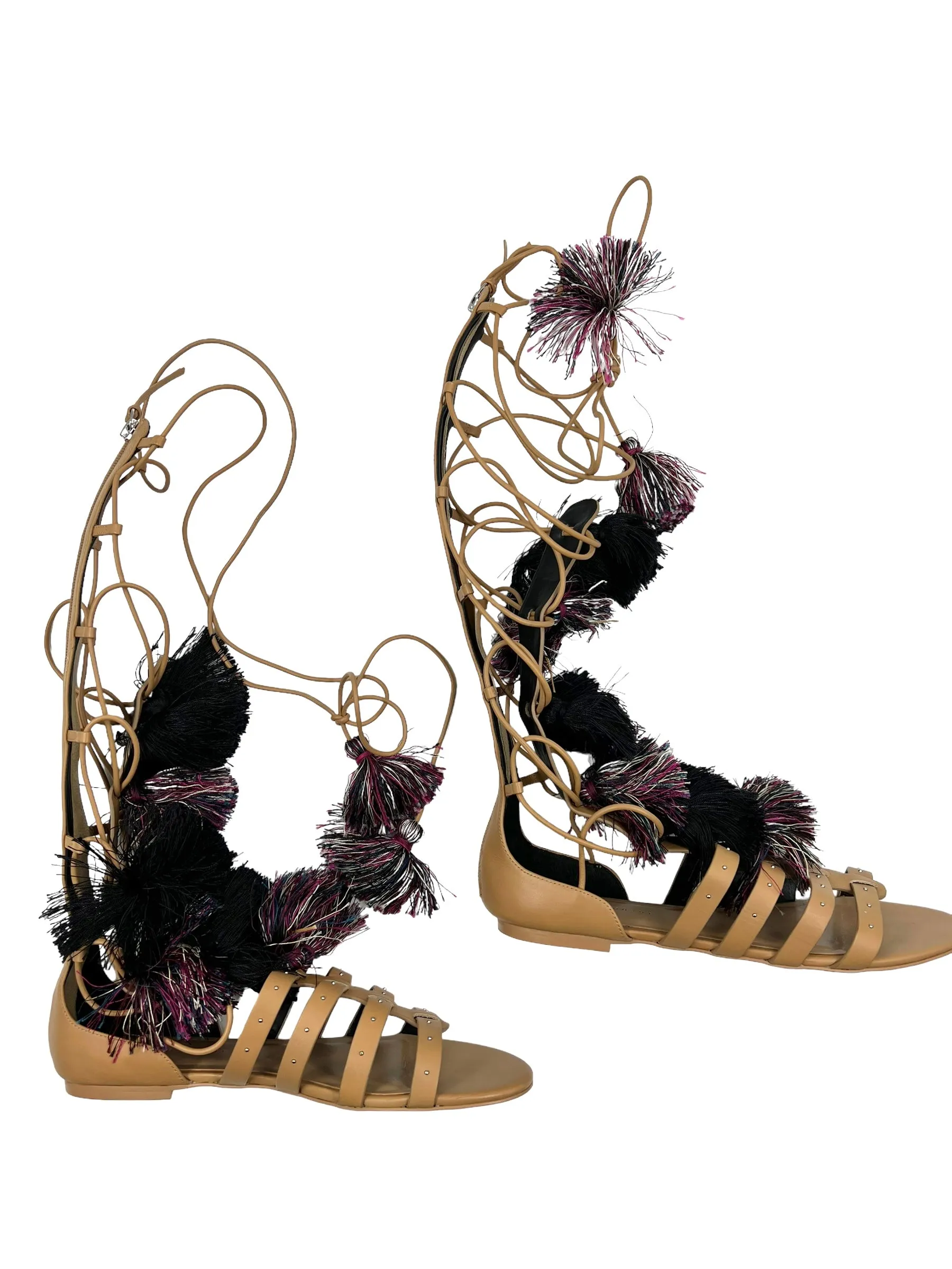 Rebecca Minkoff Size 9 'Eve' Leather Gladiator Tassel Pom Pom Sandals