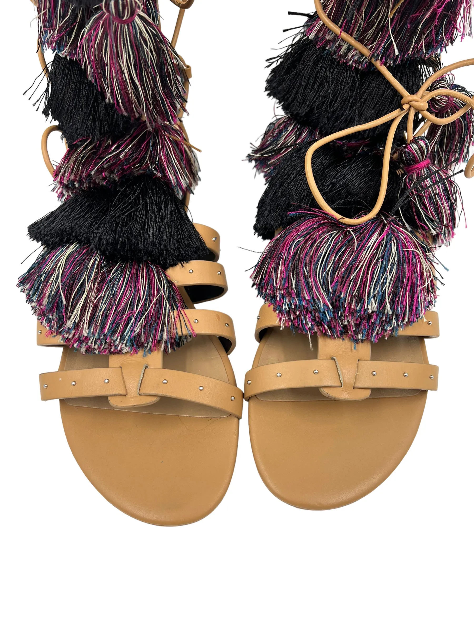 Rebecca Minkoff Size 9 'Eve' Leather Gladiator Tassel Pom Pom Sandals