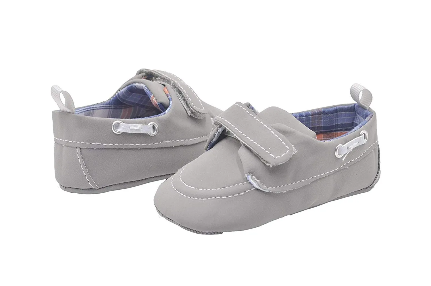 Revo Infant Boy Crib Shoe Boat Shoe with Plaid Liner