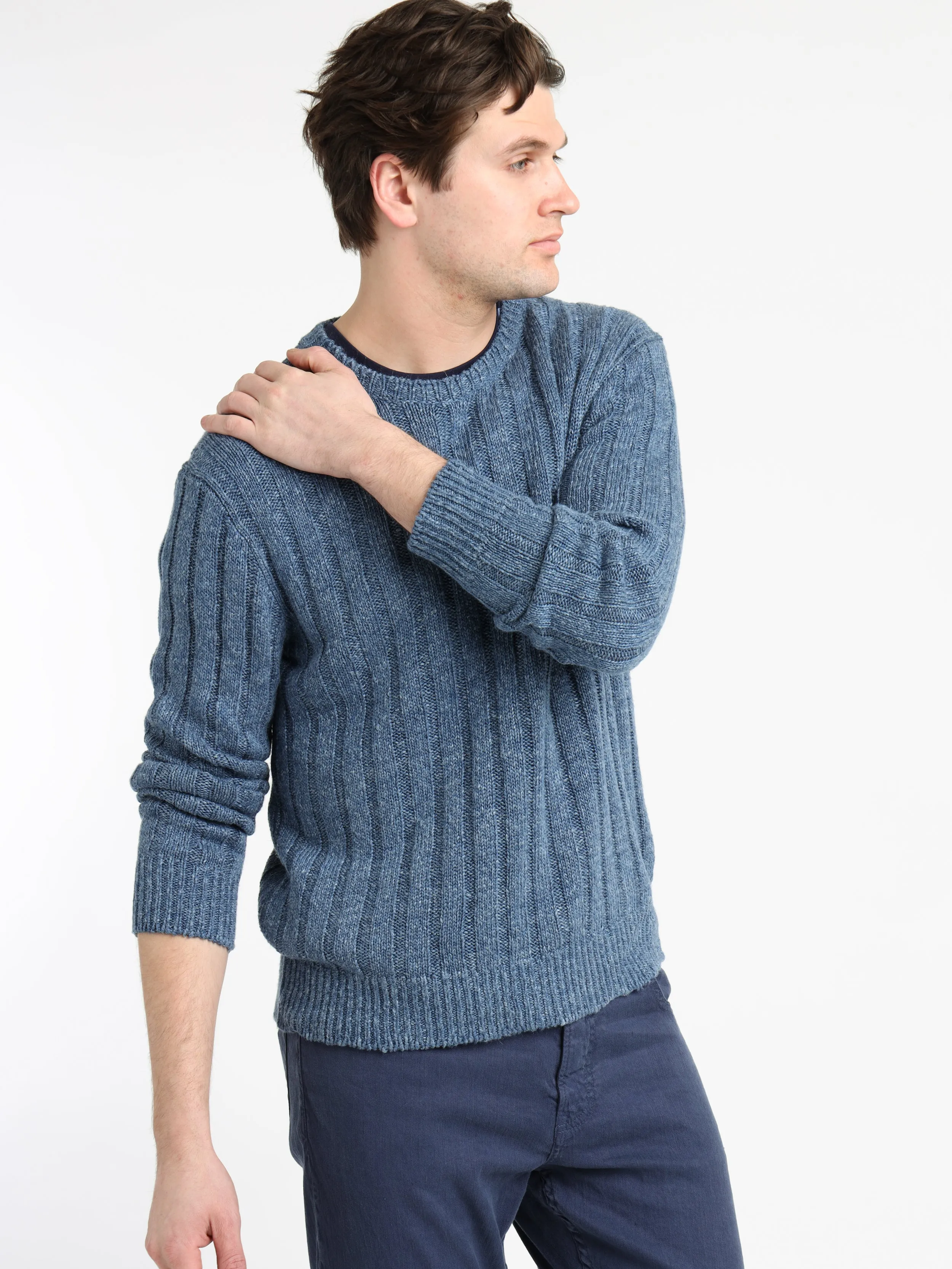 Spring Navy Rib-Knit Silk-Linen Sweater