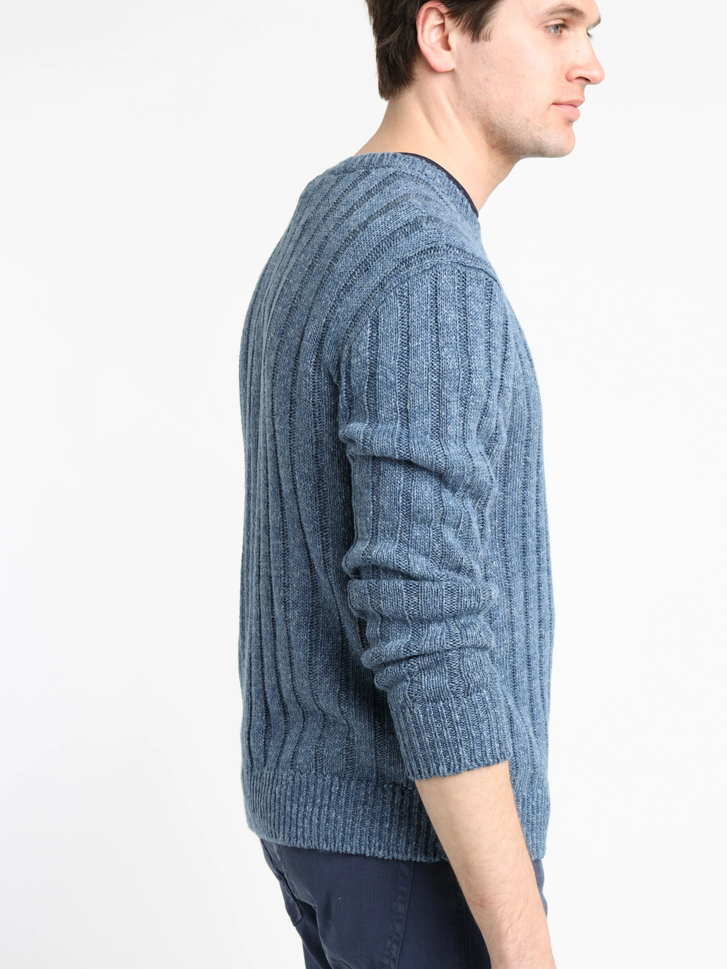 Spring Navy Rib-Knit Silk-Linen Sweater