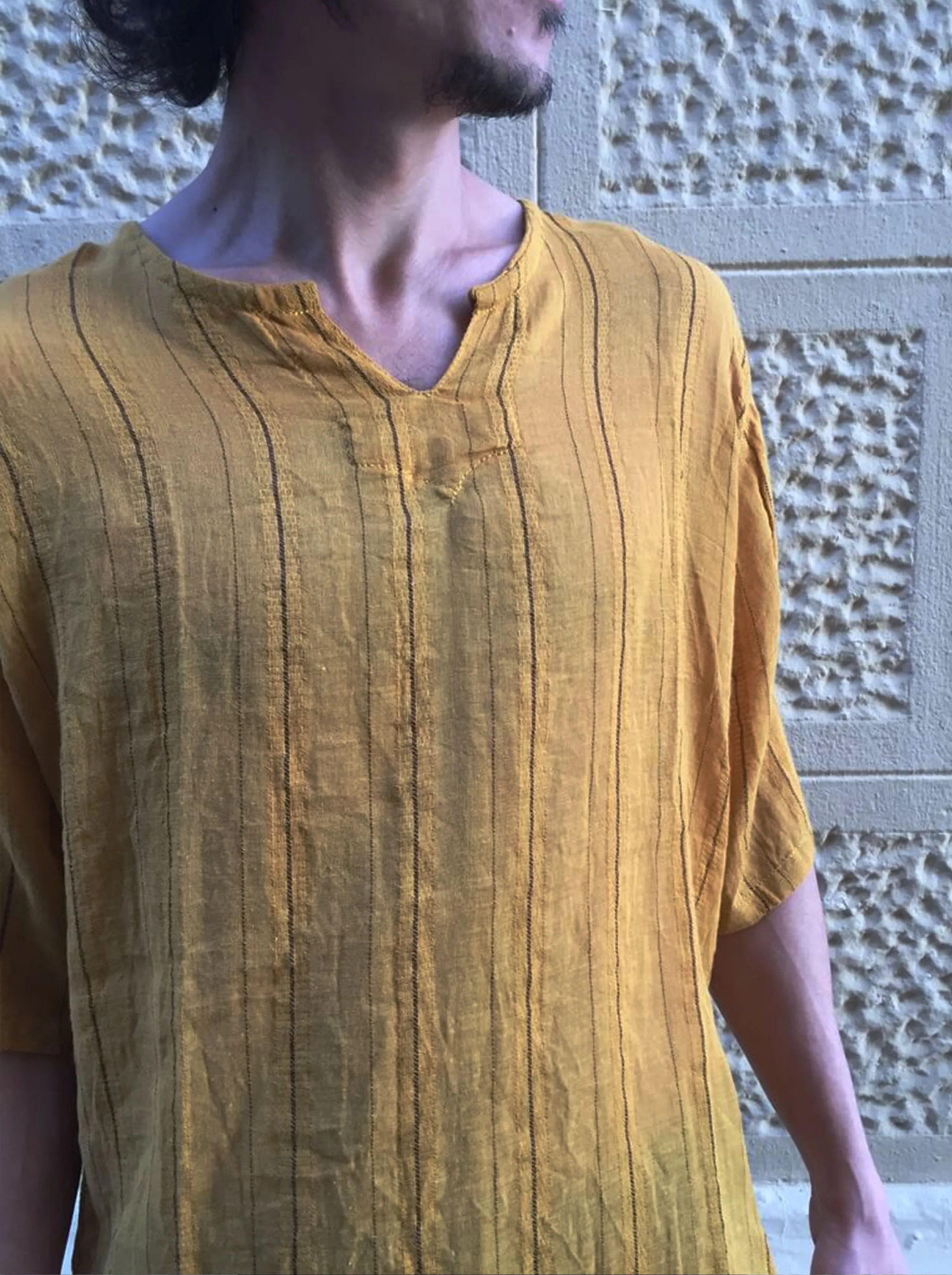 Striped Short Mustard Kurta