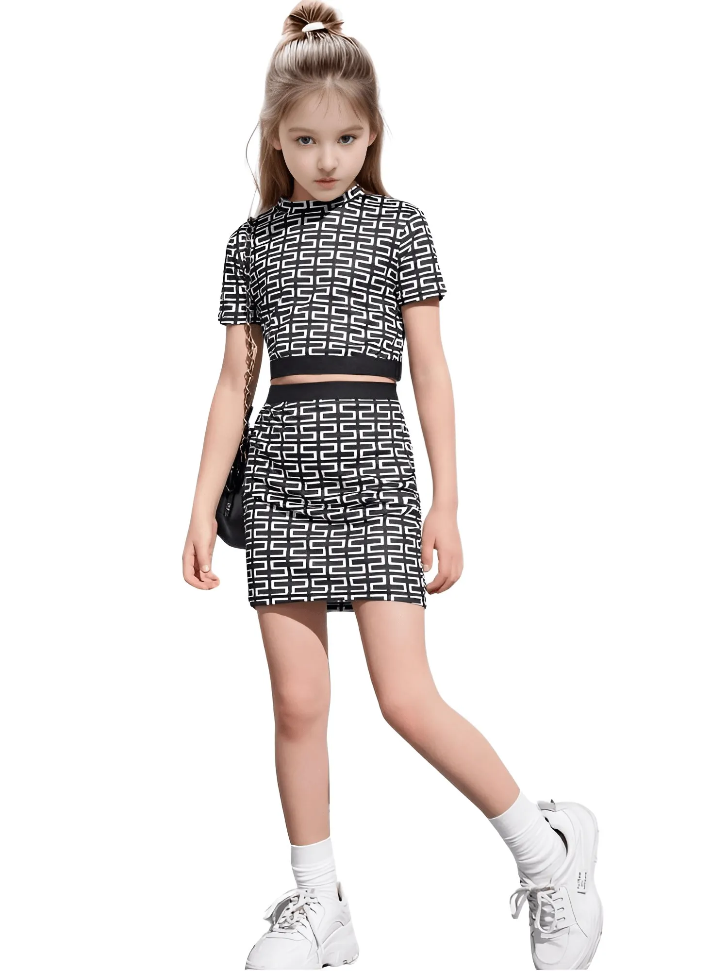 Summer Girls Skirt Suit T-Shirt Skirt Plaid Pattern Fashion Children's Clothing 7-14Y