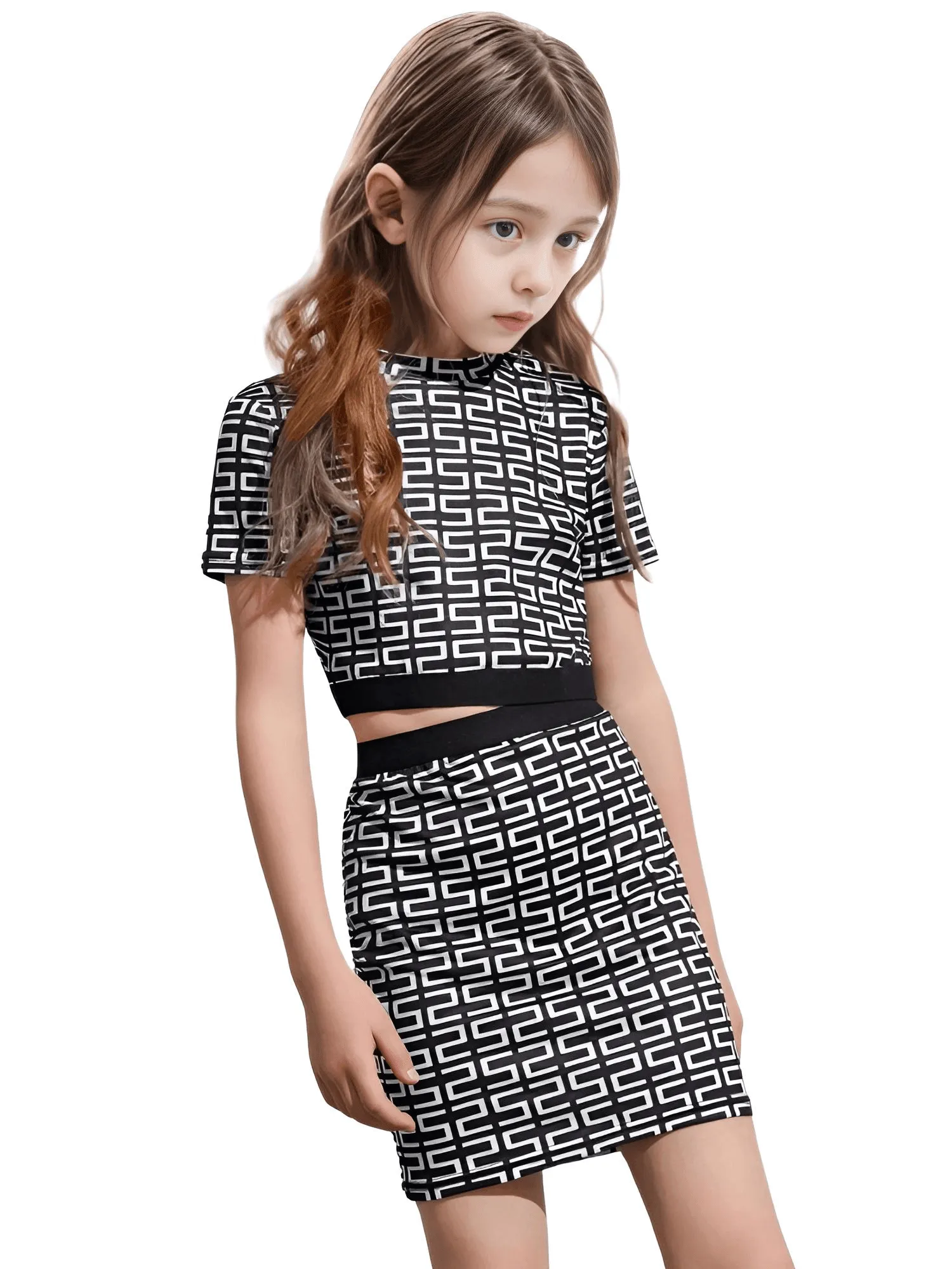 Summer Girls Skirt Suit T-Shirt Skirt Plaid Pattern Fashion Children's Clothing 7-14Y