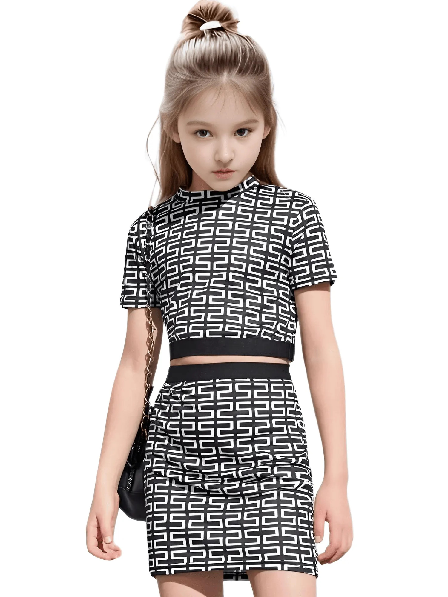 Summer Girls Skirt Suit T-Shirt Skirt Plaid Pattern Fashion Children's Clothing 7-14Y