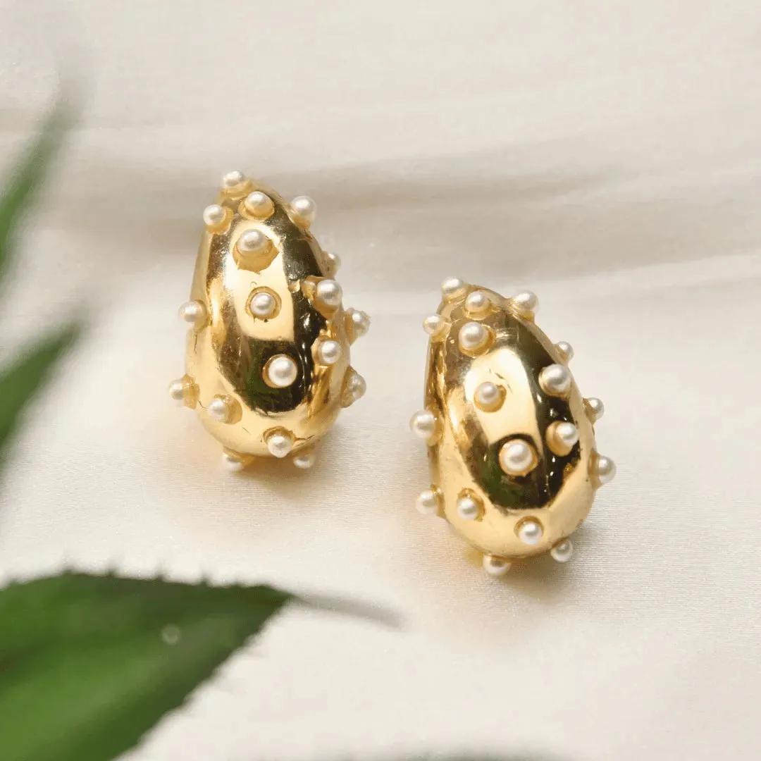 TFC Pearly Bottega Gold Plated Stud Earrings