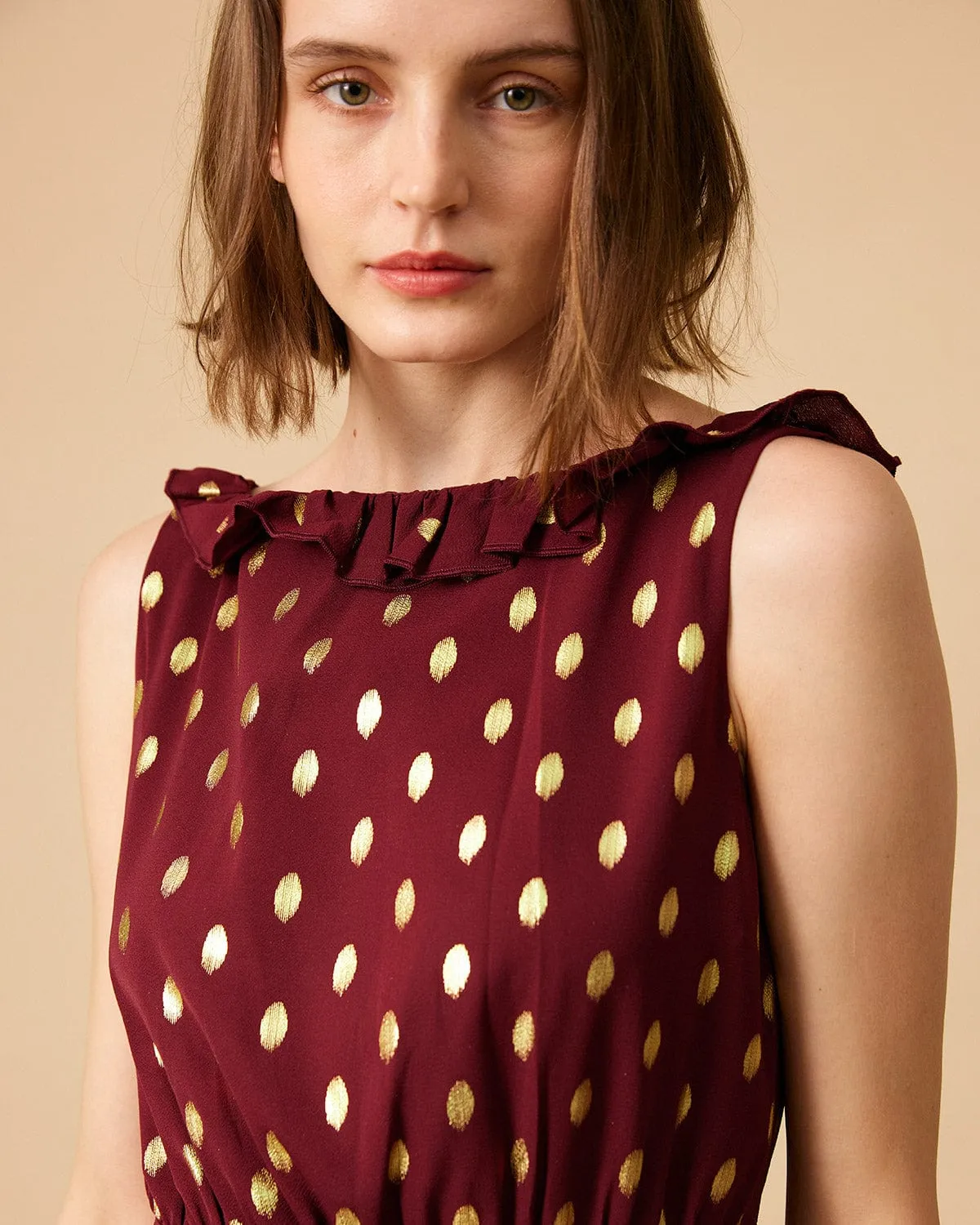 The Polka Dot Sleeveless Slit Midi Dress