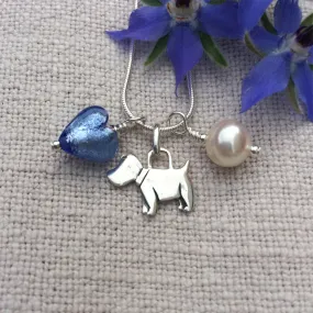 Three charm necklace in silver with cornflower blue heart and *charm options*