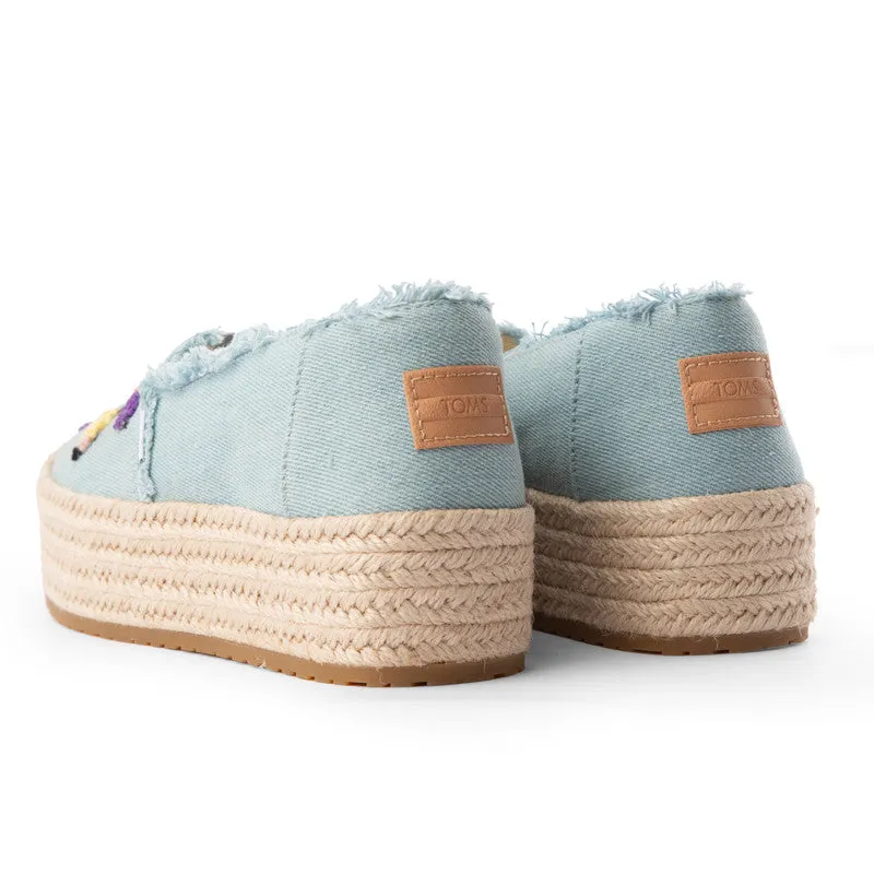 TOMS X Fizzy Goblet Knotted(Hand-embroidered) Sheep Blue Platform Espadrilles