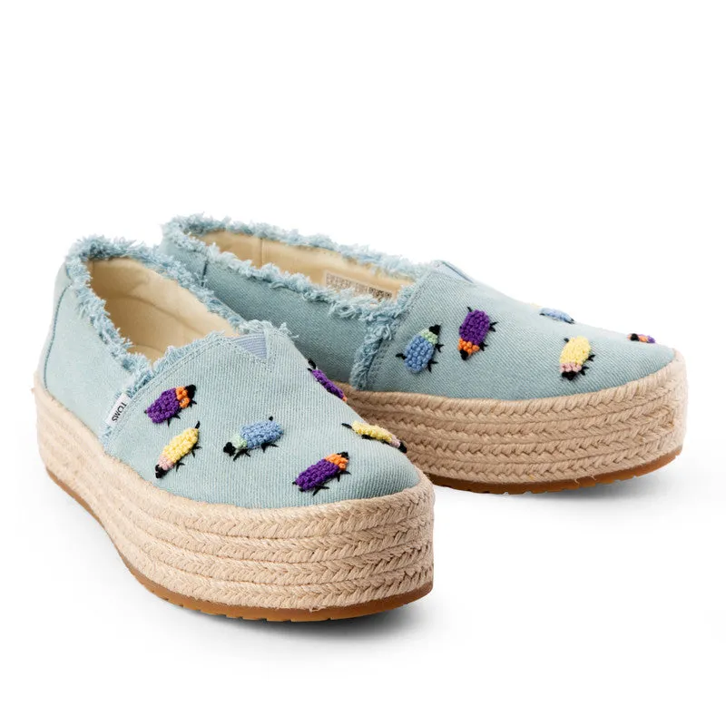 TOMS X Fizzy Goblet Knotted(Hand-embroidered) Sheep Blue Platform Espadrilles