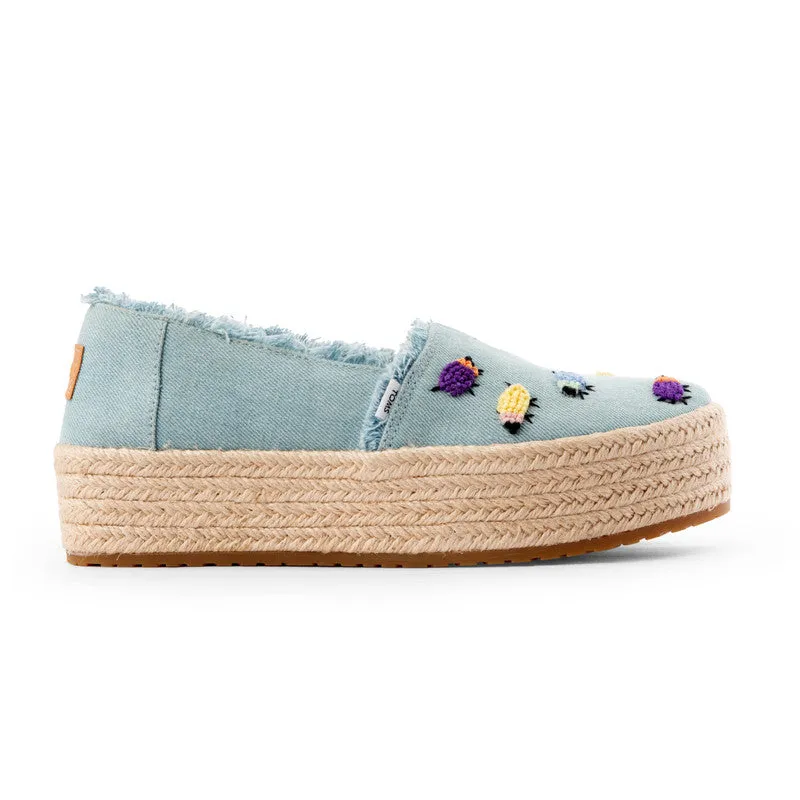 TOMS X Fizzy Goblet Knotted(Hand-embroidered) Sheep Blue Platform Espadrilles