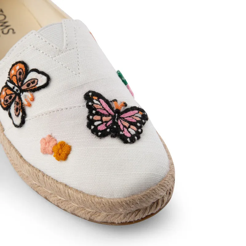 TOMS X Fizzy Goblet Satin Butterfly Sweetheart White Espadrilles