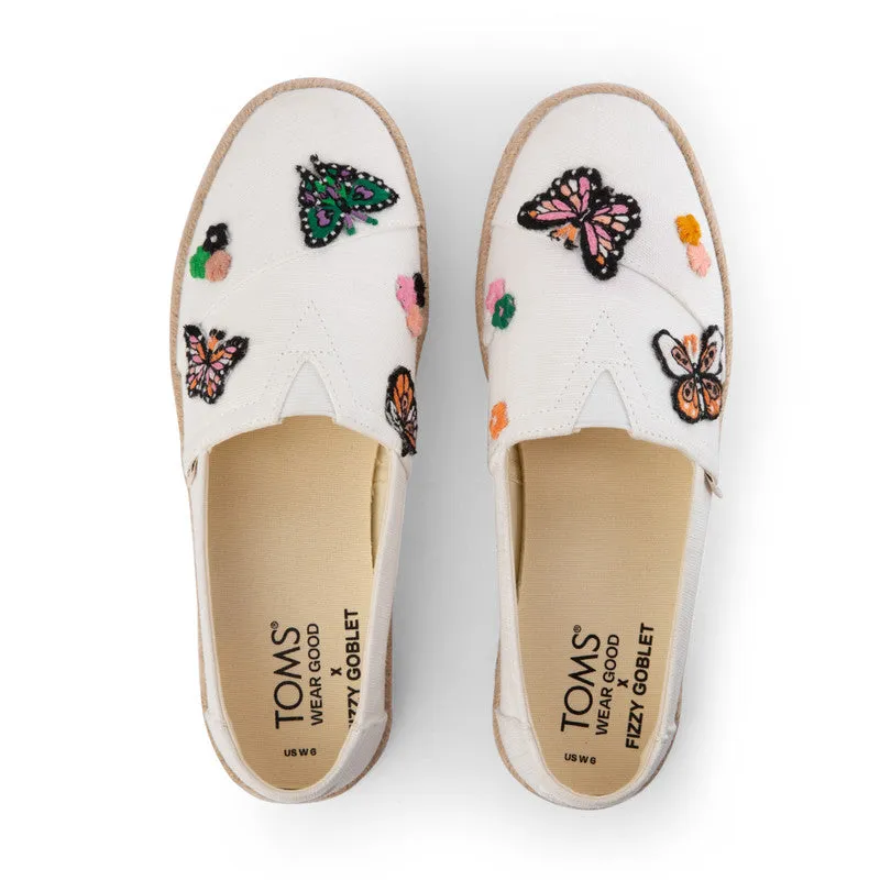 TOMS X Fizzy Goblet Satin Butterfly Sweetheart White Espadrilles