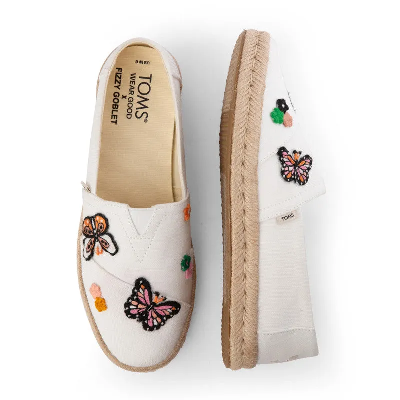 TOMS X Fizzy Goblet Satin Butterfly Sweetheart White Espadrilles