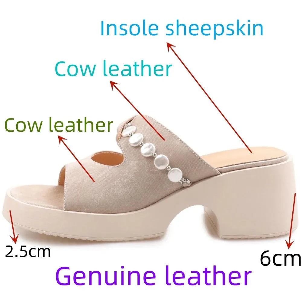 TSS85 Women's Casual Shoes - Leather Slippers - Chunky Heels