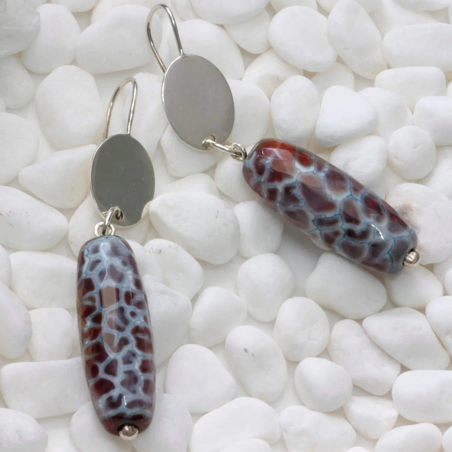 Winterfell Earrings - Beautiful Agate Gemstone Barrel Dangle | KJ-023E | Artisan Earrings