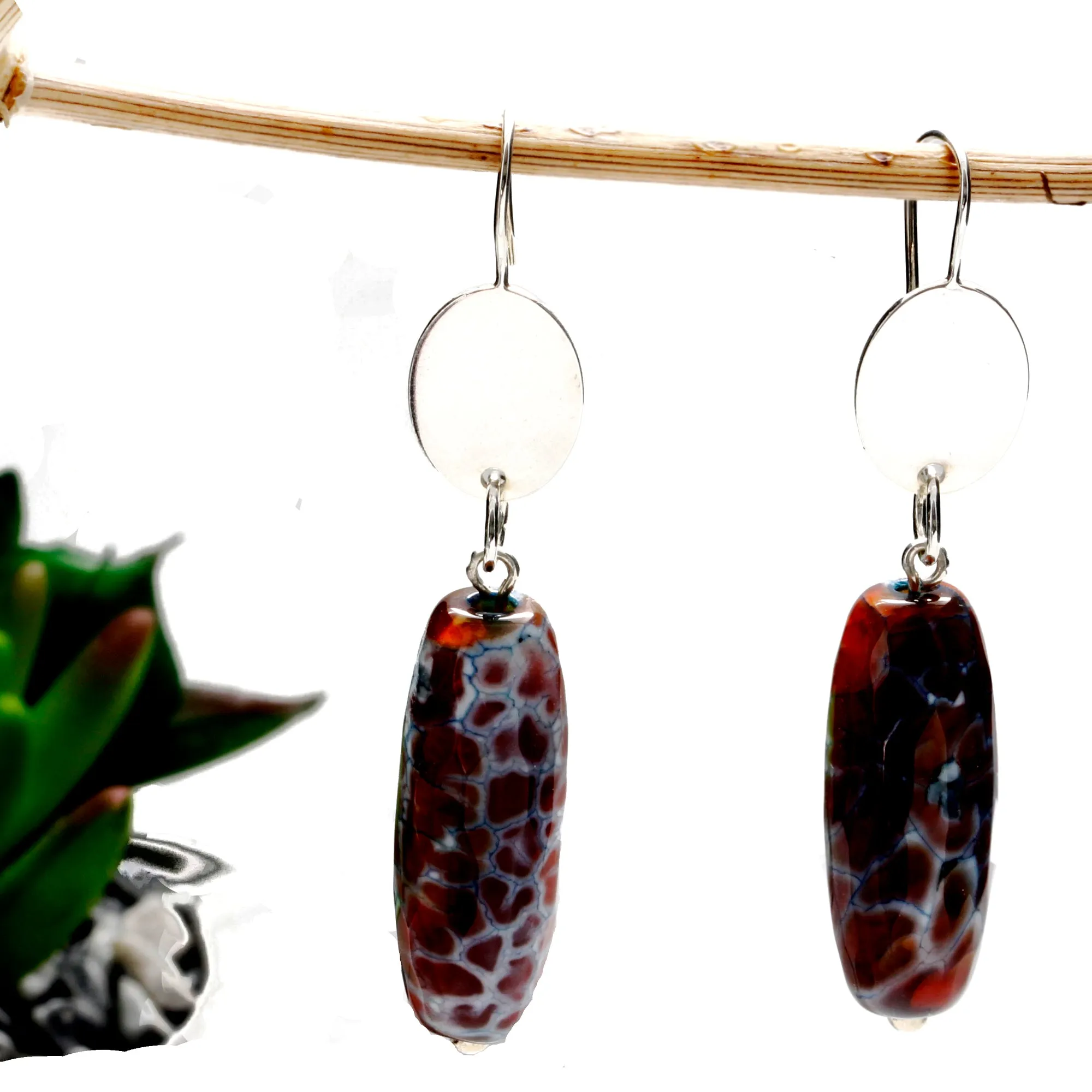 Winterfell Earrings - Beautiful Agate Gemstone Barrel Dangle | KJ-023E | Artisan Earrings