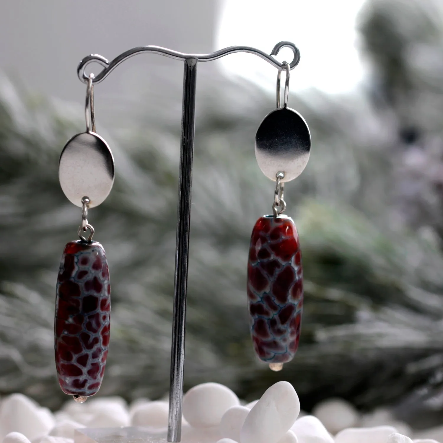 Winterfell Earrings - Beautiful Agate Gemstone Barrel Dangle | KJ-023E | Artisan Earrings