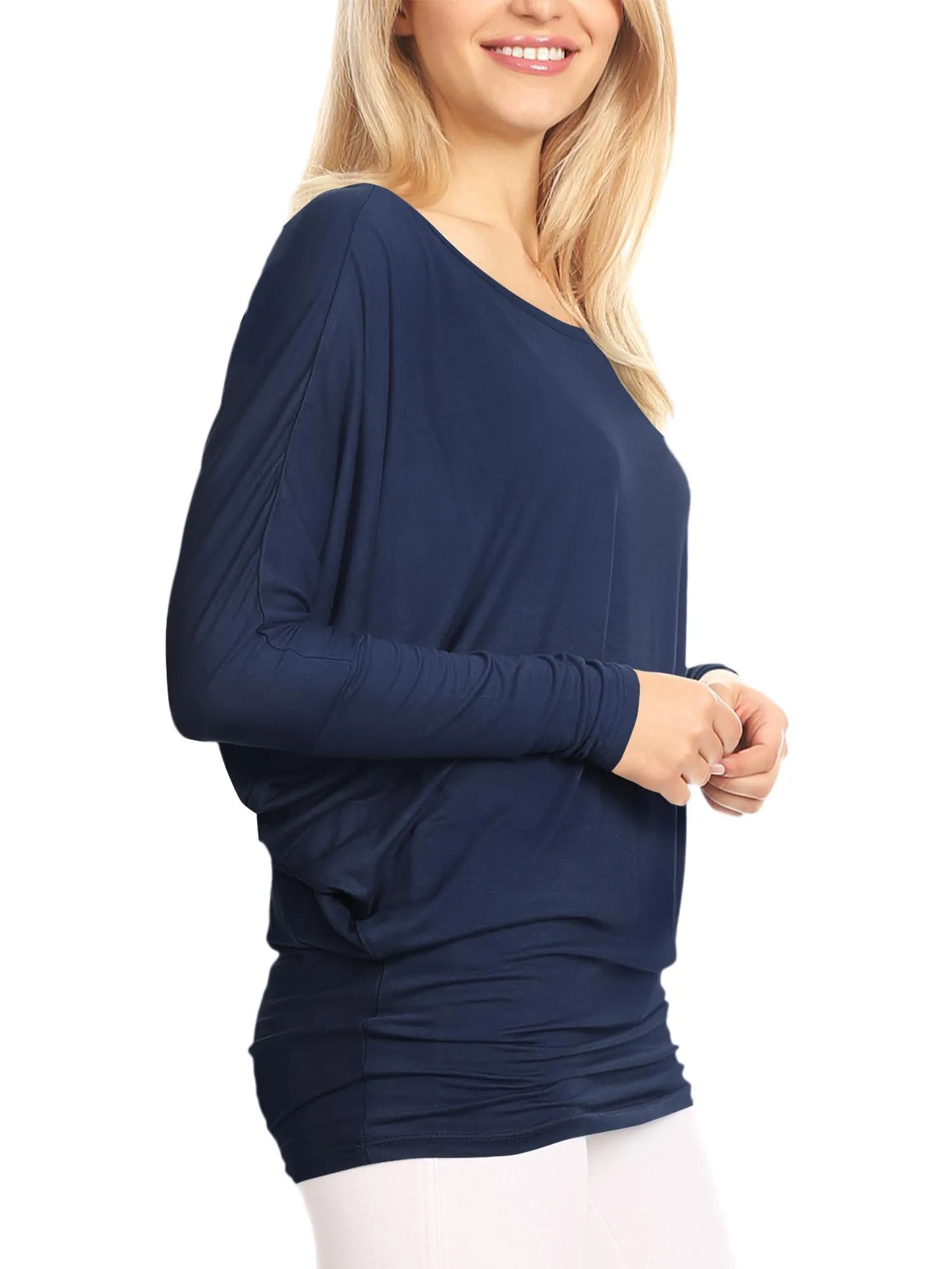 Womens Flowy Draped Long Sleeve Batwing Dolman Top