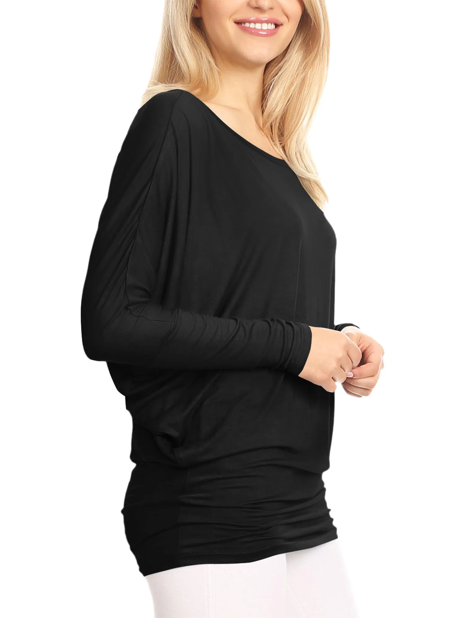 Womens Flowy Draped Long Sleeve Batwing Dolman Top