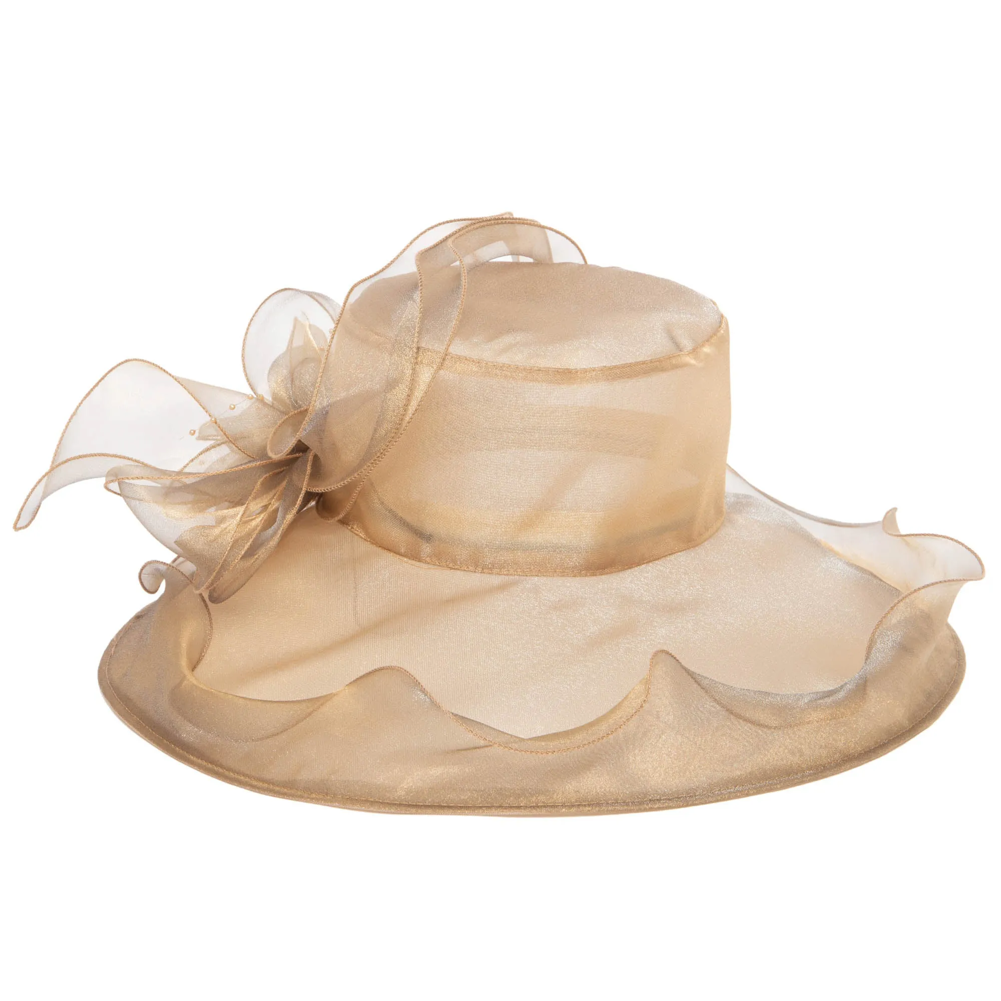 Women's Gold Organza Mesh Dress Hat