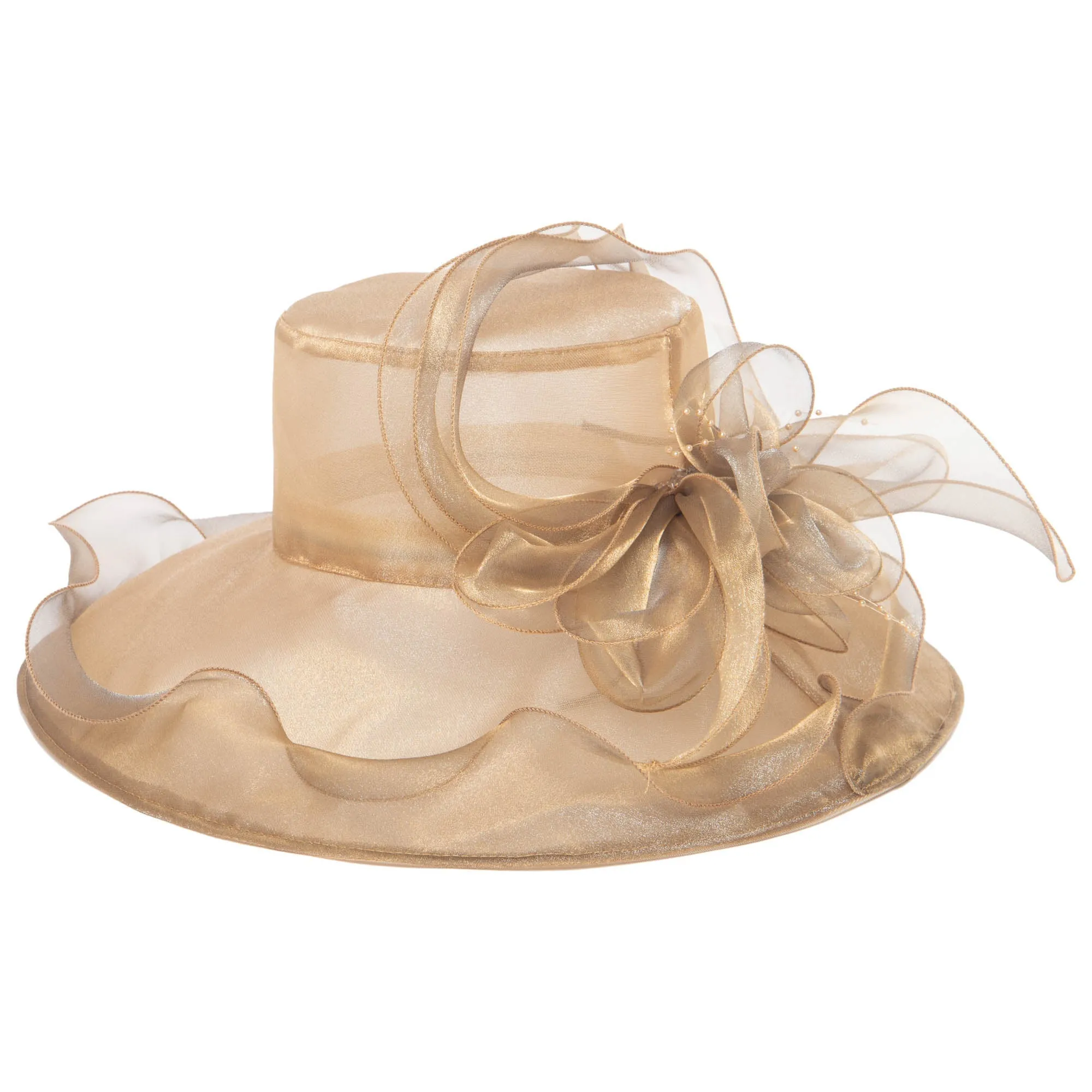 Women's Gold Organza Mesh Dress Hat