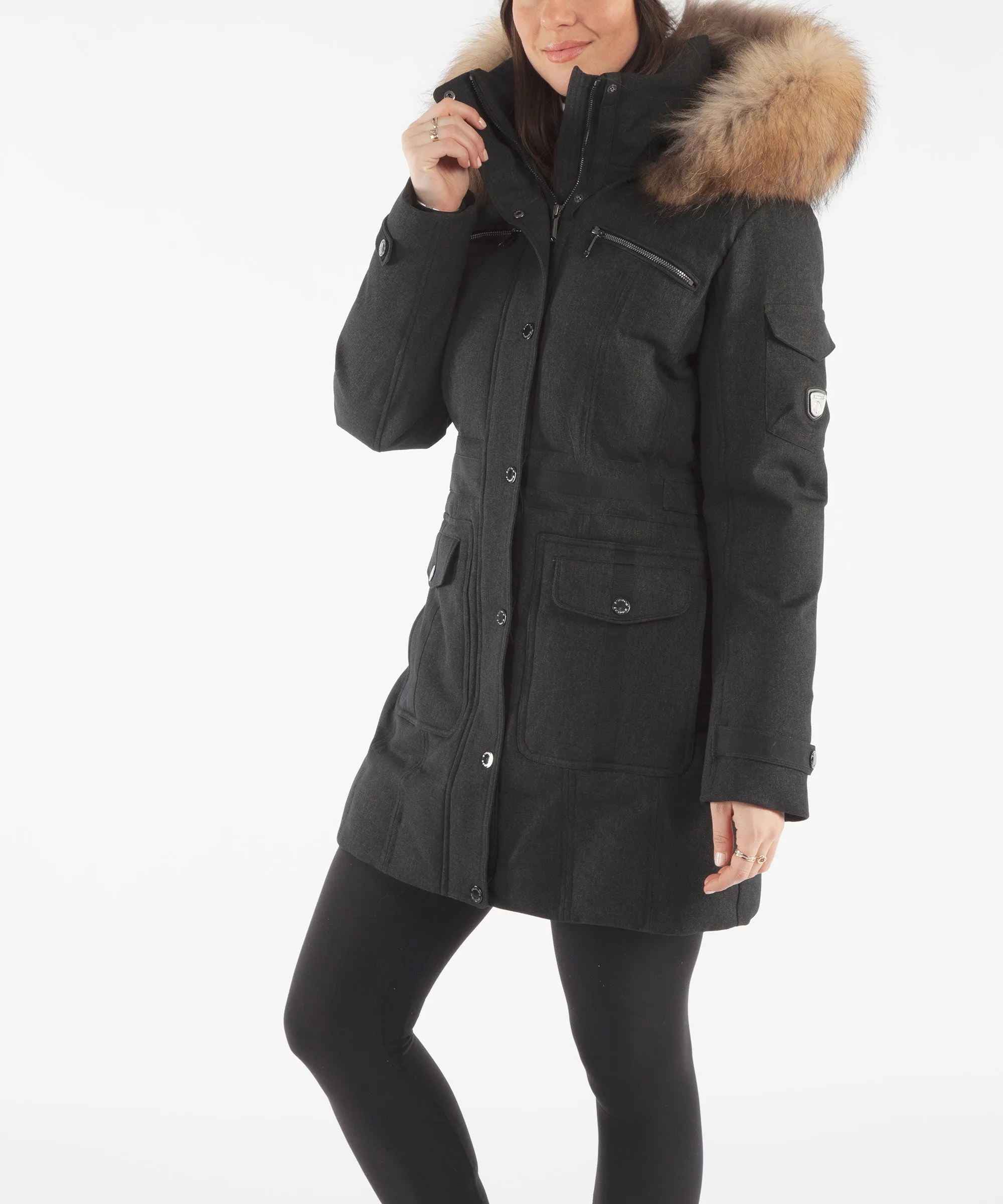 Women's Tanya Quilted 3/4 Coat With Removable Fur Ruff